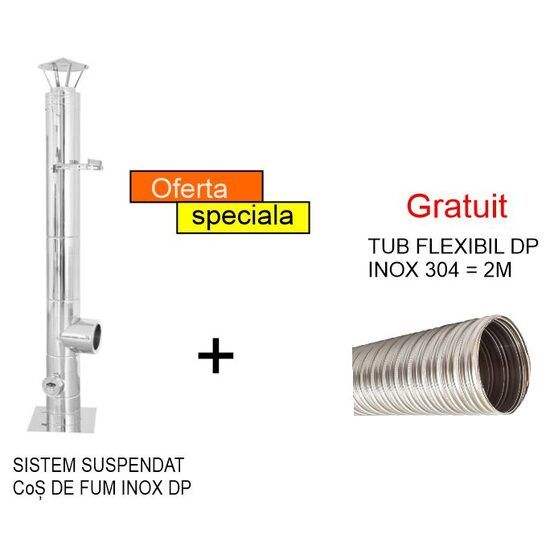 SISTEM SUSPENDAT COȘ DE FUM  INOX DP+ RACORD FLEXIBIL DP D160, L= 2M 